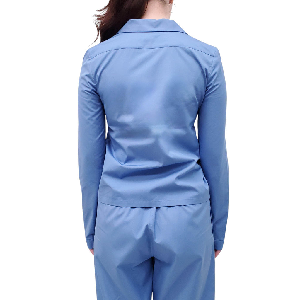MIU MIU BLUE POPLIN PAJAMA LOGO BLOUSE AND PANTS SET - SIZE 36