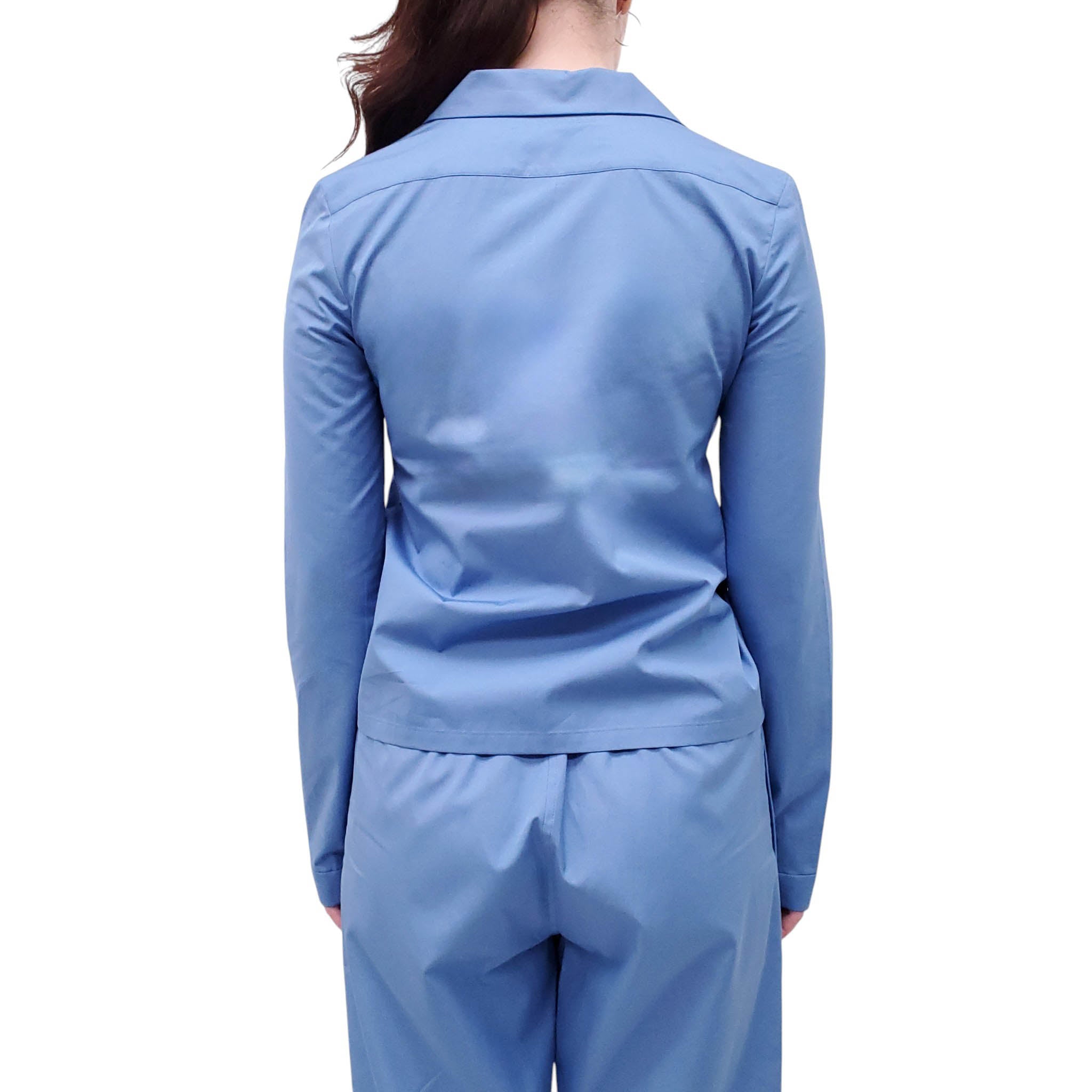MIU MIU BLUE POPLIN PAJAMA LOGO BLOUSE AND PANTS SET - SIZE 36