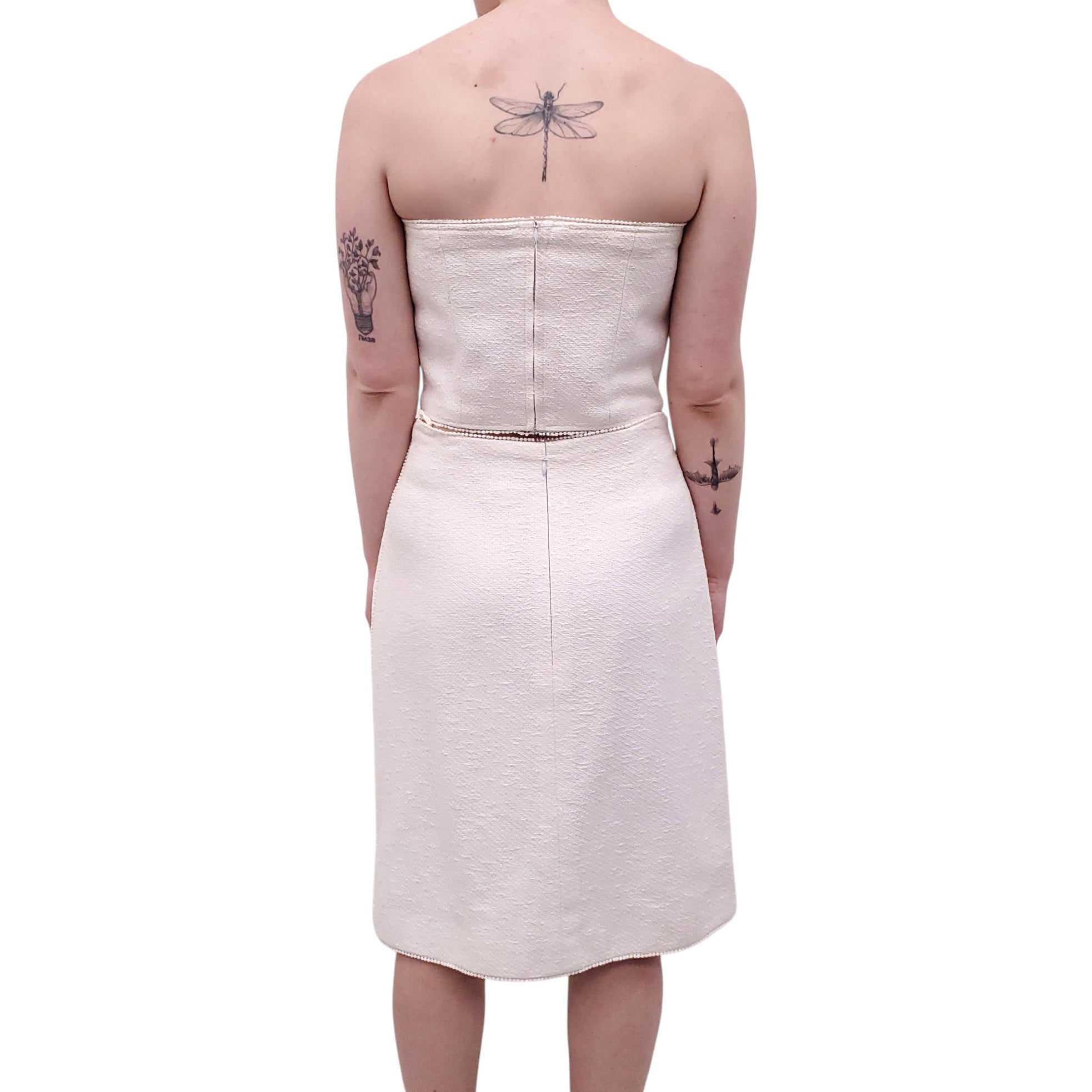 CHANEL CREAM THREE-PIECE SUIT WITH BUSTIER, SKIRT AND JACKET - SIZE 42