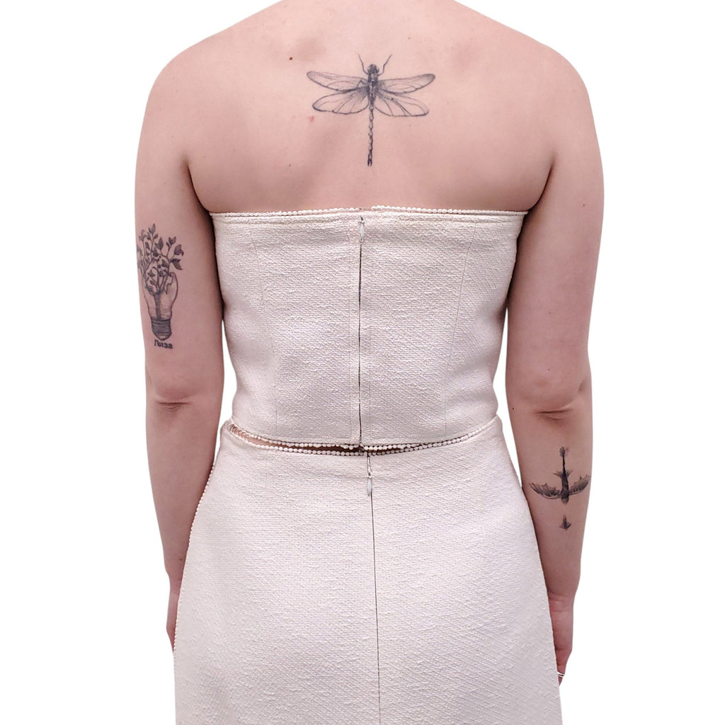 CHANEL CREAM THREE-PIECE SUIT WITH BUSTIER, SKIRT AND JACKET - SIZE 42