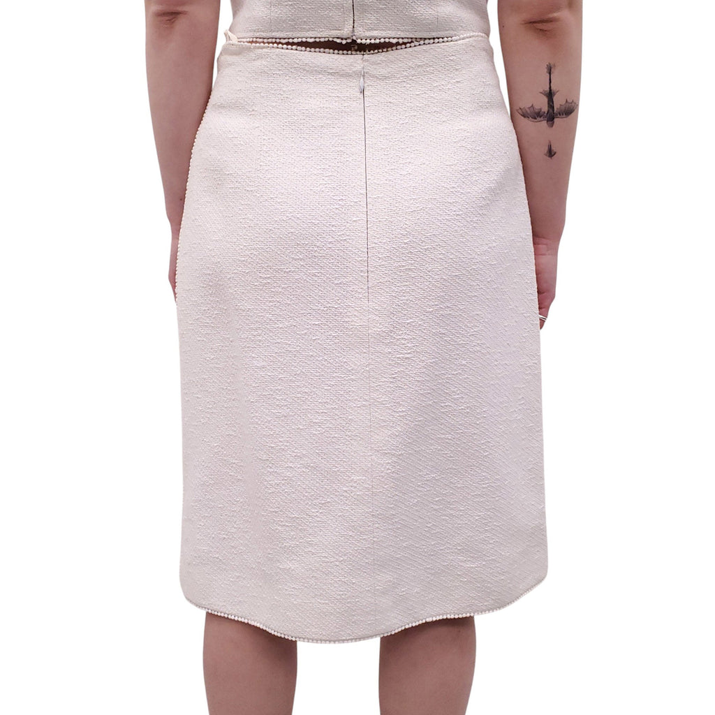 CHANEL CREAM THREE-PIECE SUIT WITH BUSTIER, SKIRT AND JACKET - SIZE 42