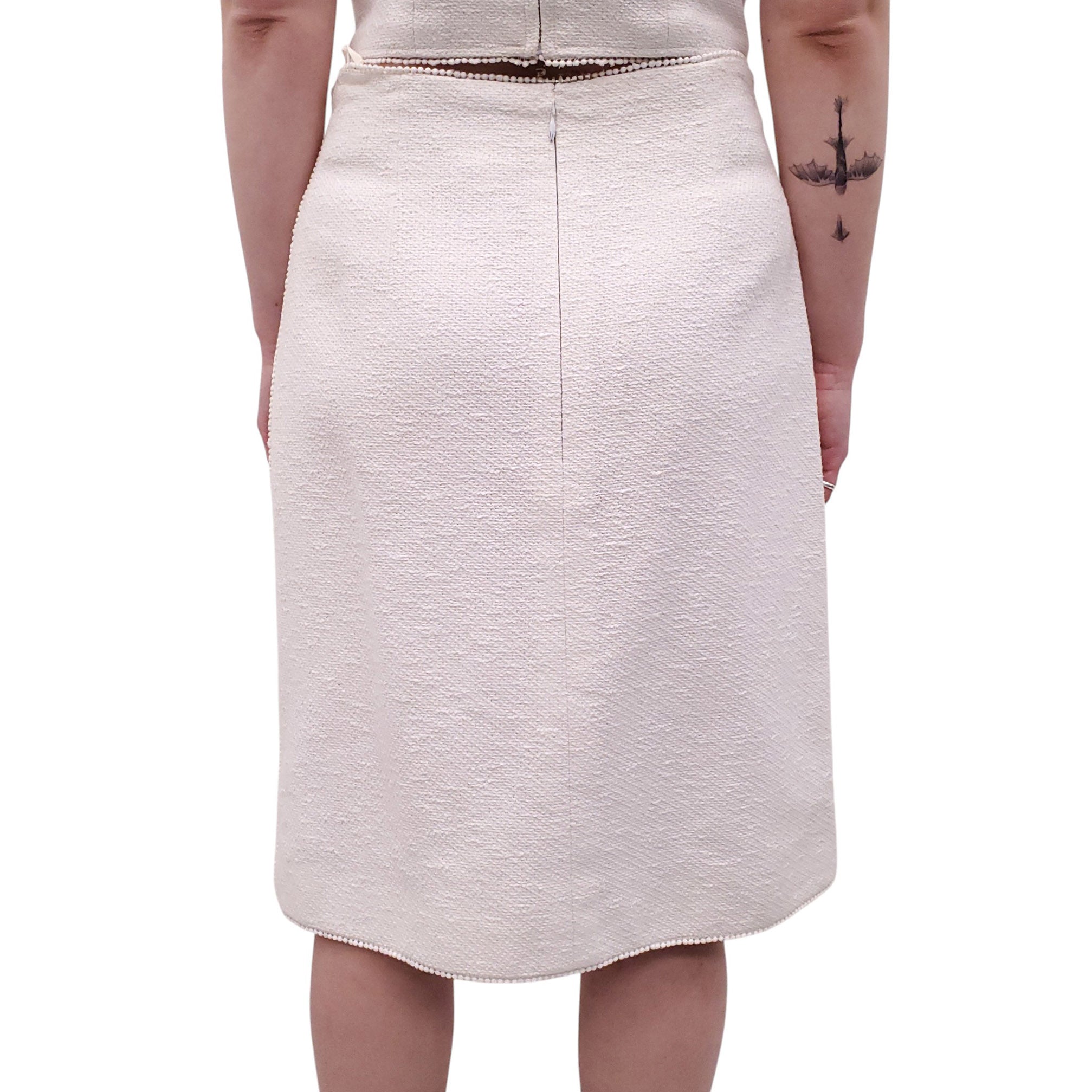 CHANEL CREAM THREE-PIECE SUIT WITH BUSTIER, SKIRT AND JACKET - SIZE 42