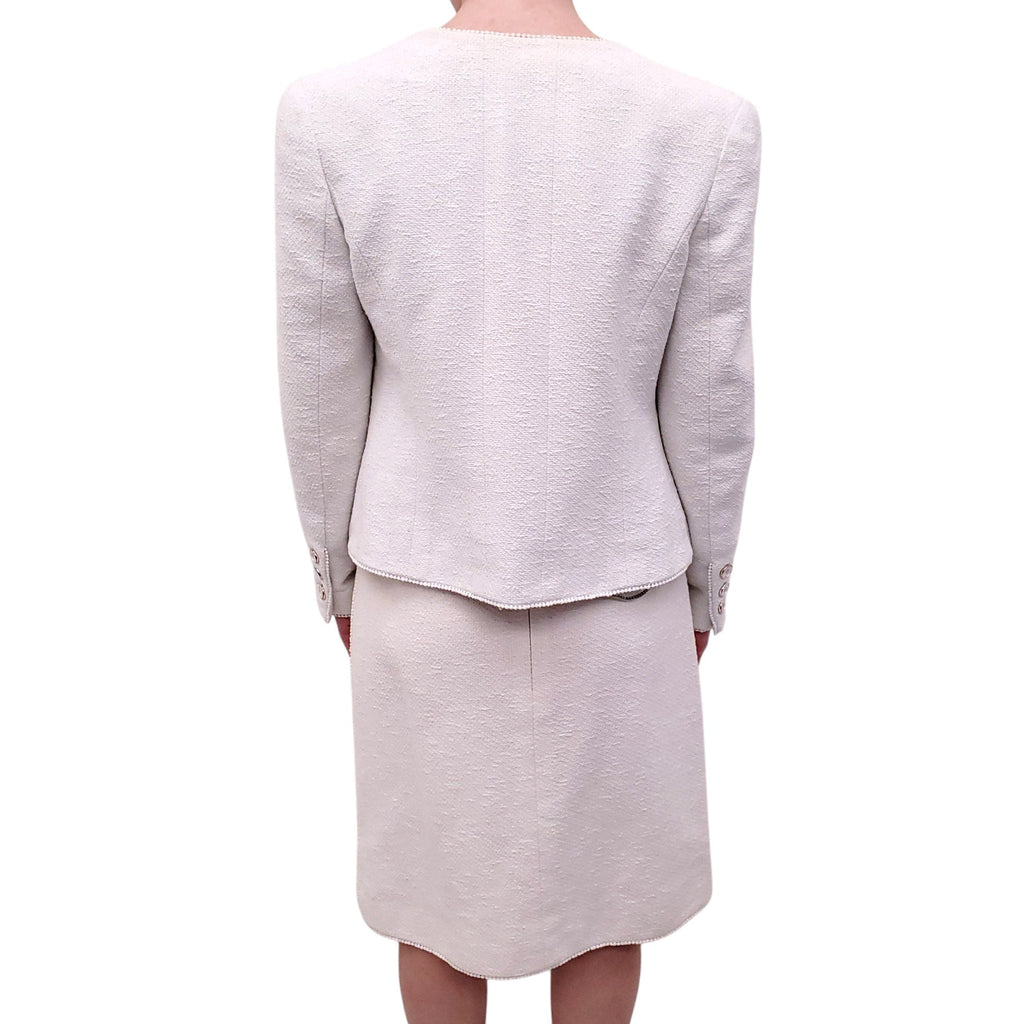 CHANEL CREAM THREE-PIECE SUIT WITH BUSTIER, SKIRT AND JACKET - SIZE 42