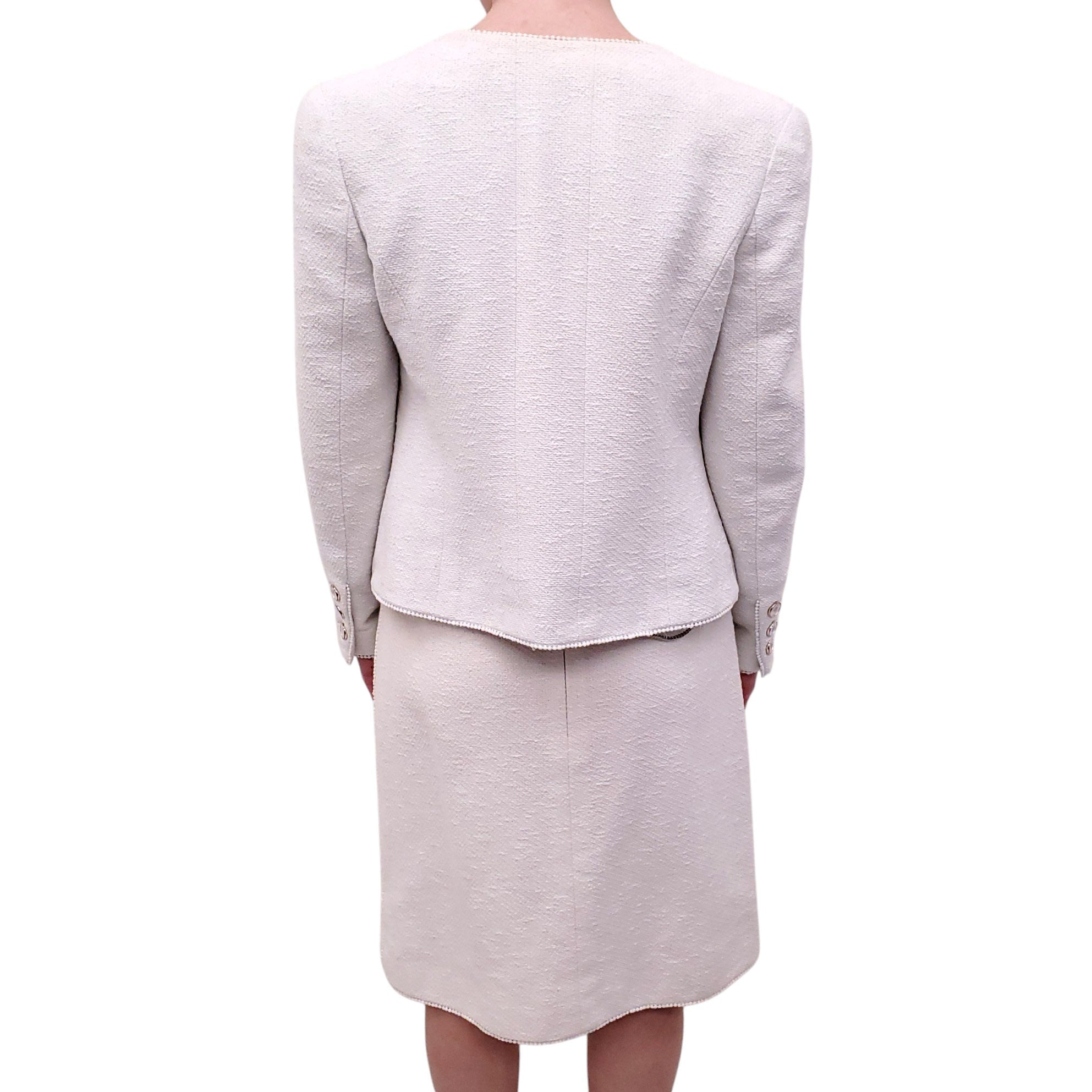 CHANEL CREAM THREE-PIECE SUIT WITH BUSTIER, SKIRT AND JACKET - SIZE 42