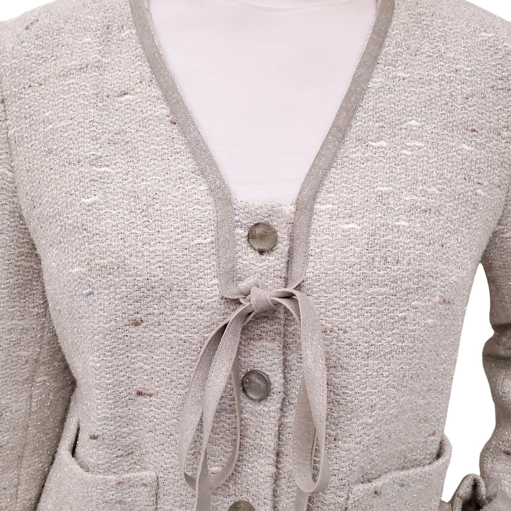 CHANEL F/W 1999 SILVER METALLIC JACKET WITH TIE DETAILS - SIZE 42