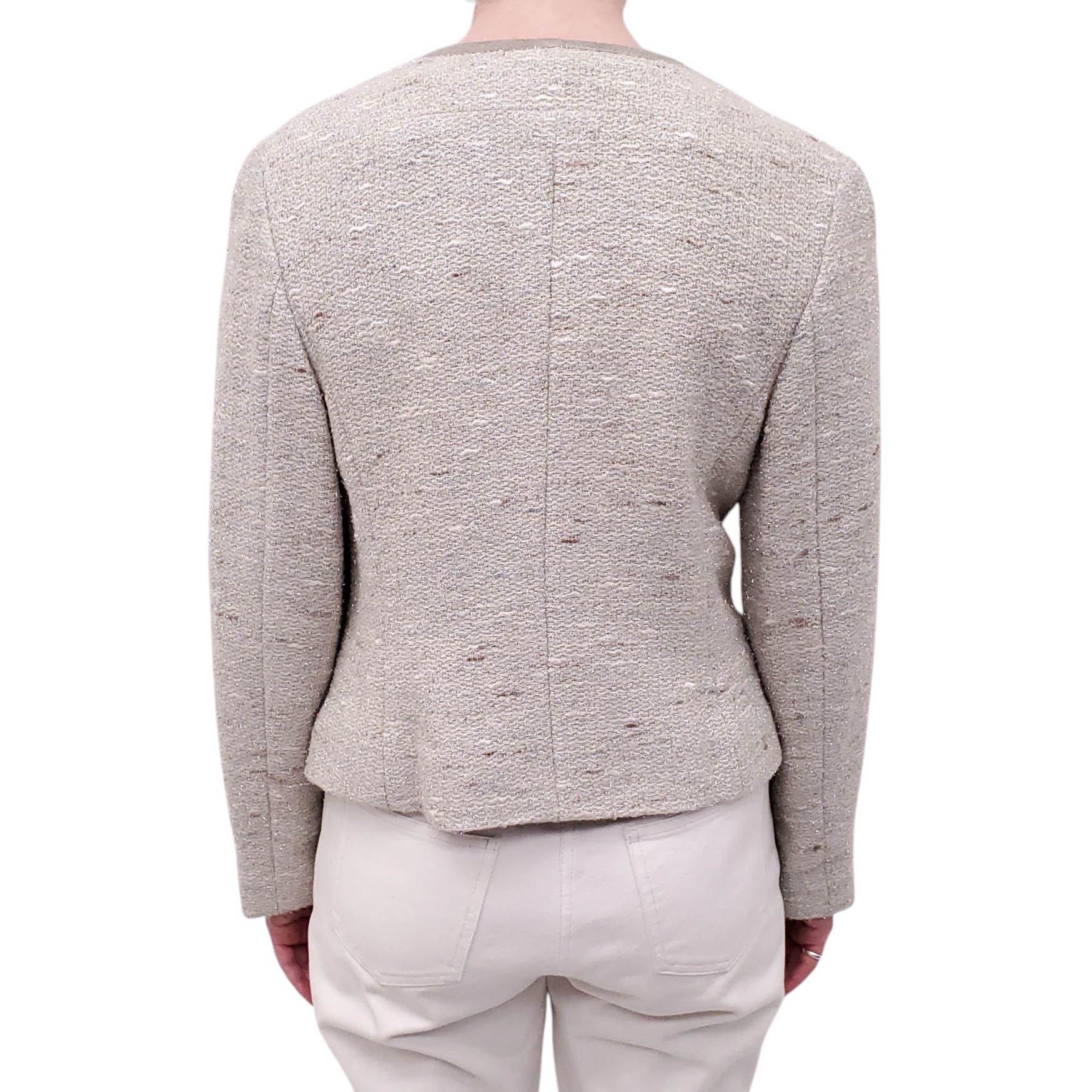 CHANEL F/W 1999 SILVER METALLIC JACKET WITH TIE DETAILS - SIZE 42