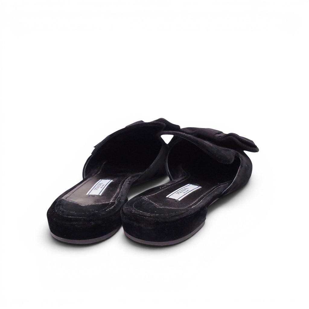PRADA BLACK VELVET BOW FLATS - SIZE 37