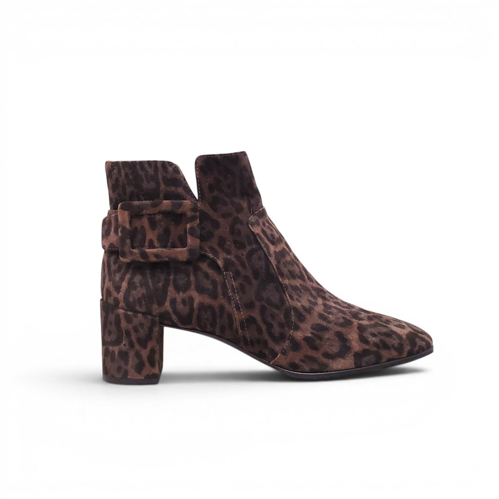 ROGER VIVIER LEOPARD BOOTIES WITH BUCKLE DETAIL - SIZE 38