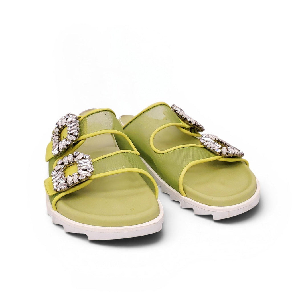 ROGER VIVIER GREEN MESH SANDALS WITH CRYSTAL DETAIL - SIZE 38