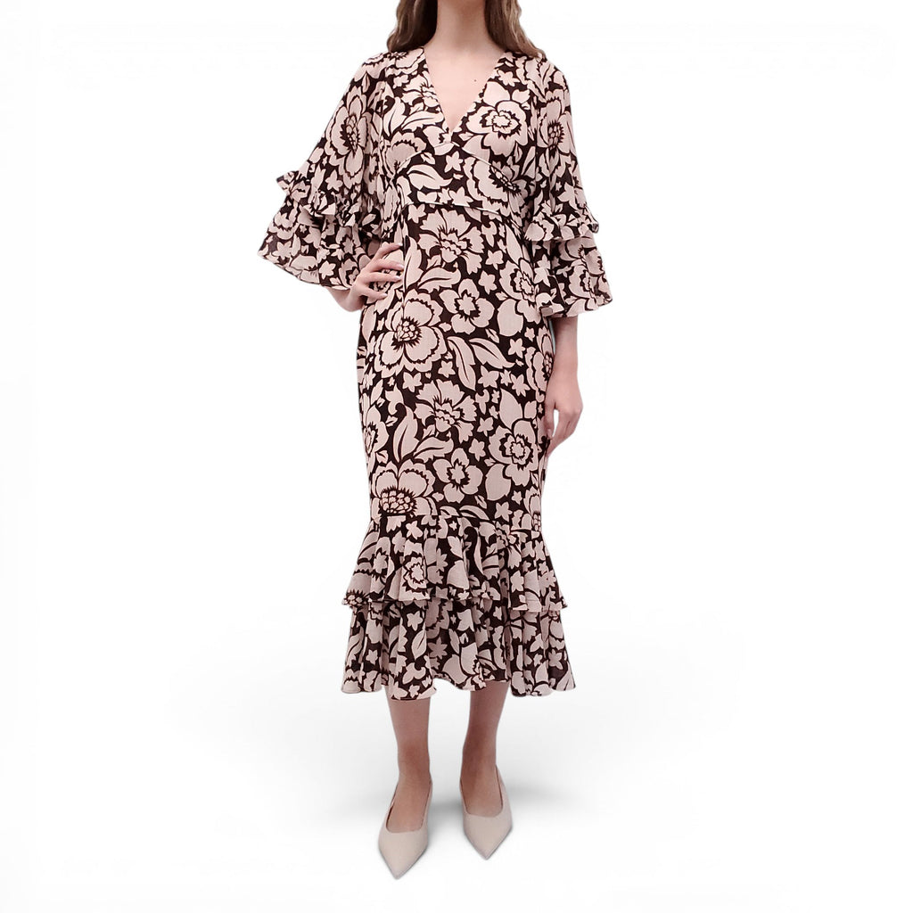 SMYTHE BLACK AND BEIGE FLORAL DRESS - SIZE 10
