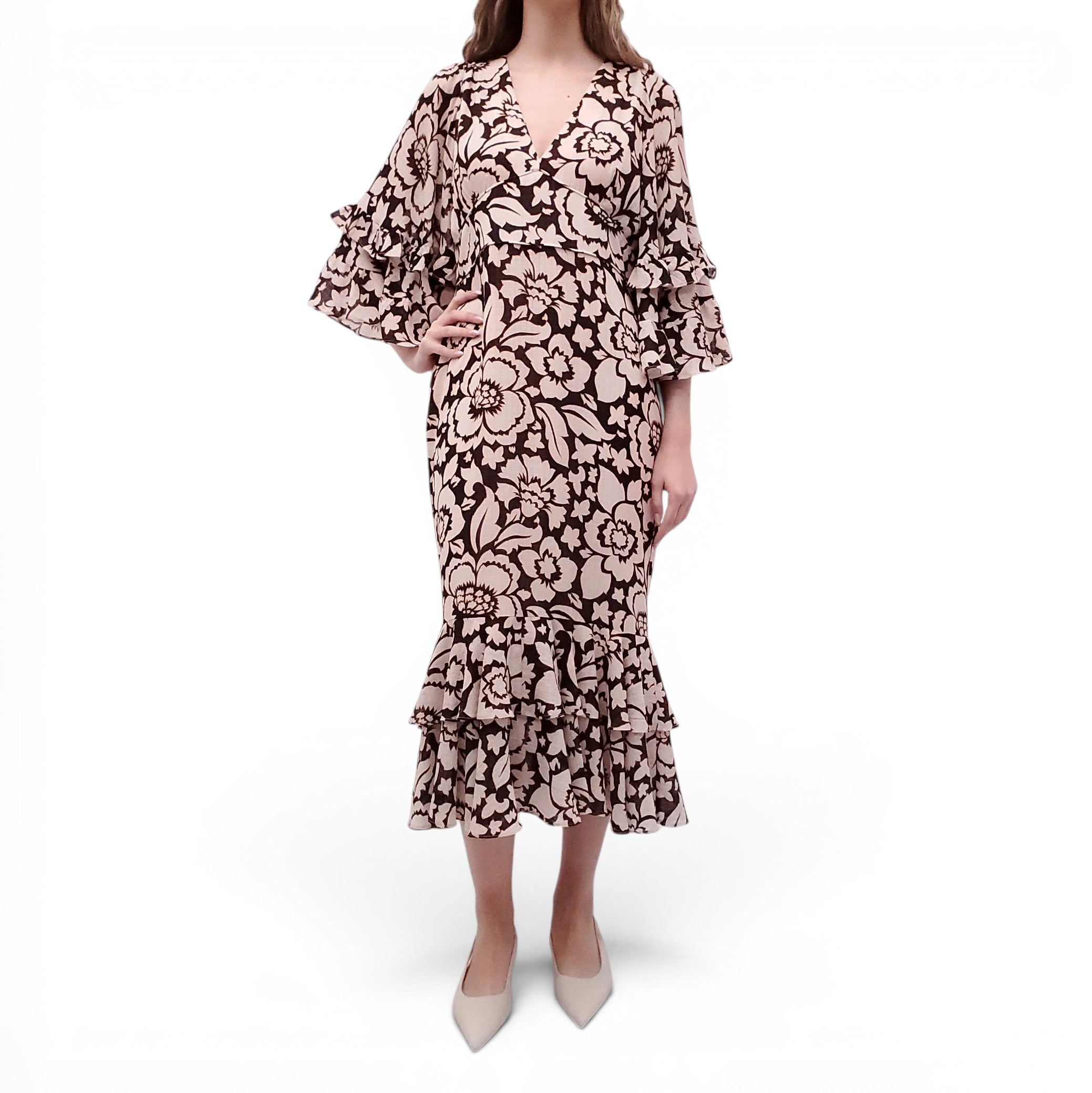 SMYTHE BLACK AND BEIGE FLORAL DRESS - SIZE 10