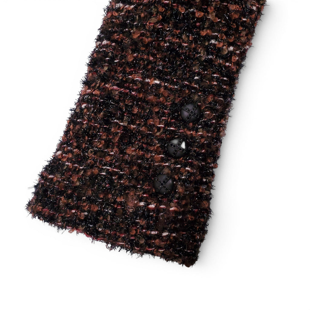 CHANEL BROWN AND BLACK METALLIC TWEED JACKET WITH PAILLETTE SEQUIN COLLAR - SIZE 40
