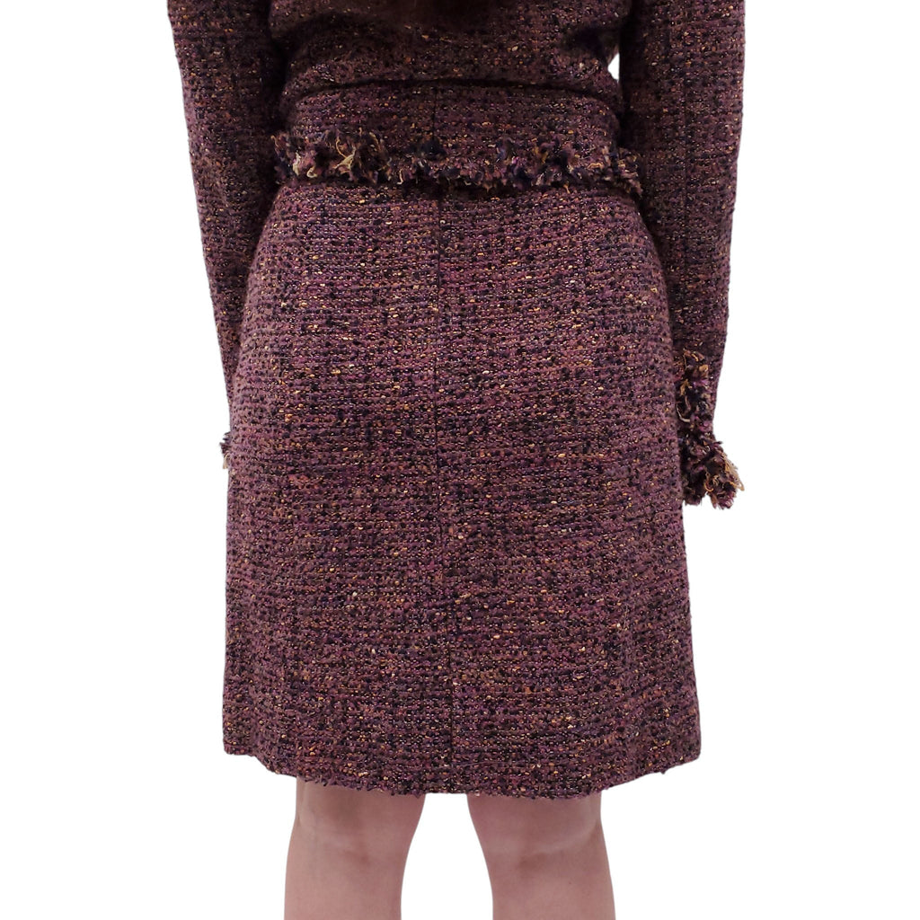 CHANEL F/W 2003 PURPLE TWEED SUIT WITH FRINGE DETAIL - SIZE 42