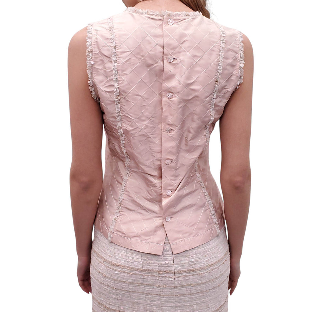 CHANEL S/S 2004 LIGHT PINK TWEED THREE-PIECE SUIT WITH BELT - SIZE 40