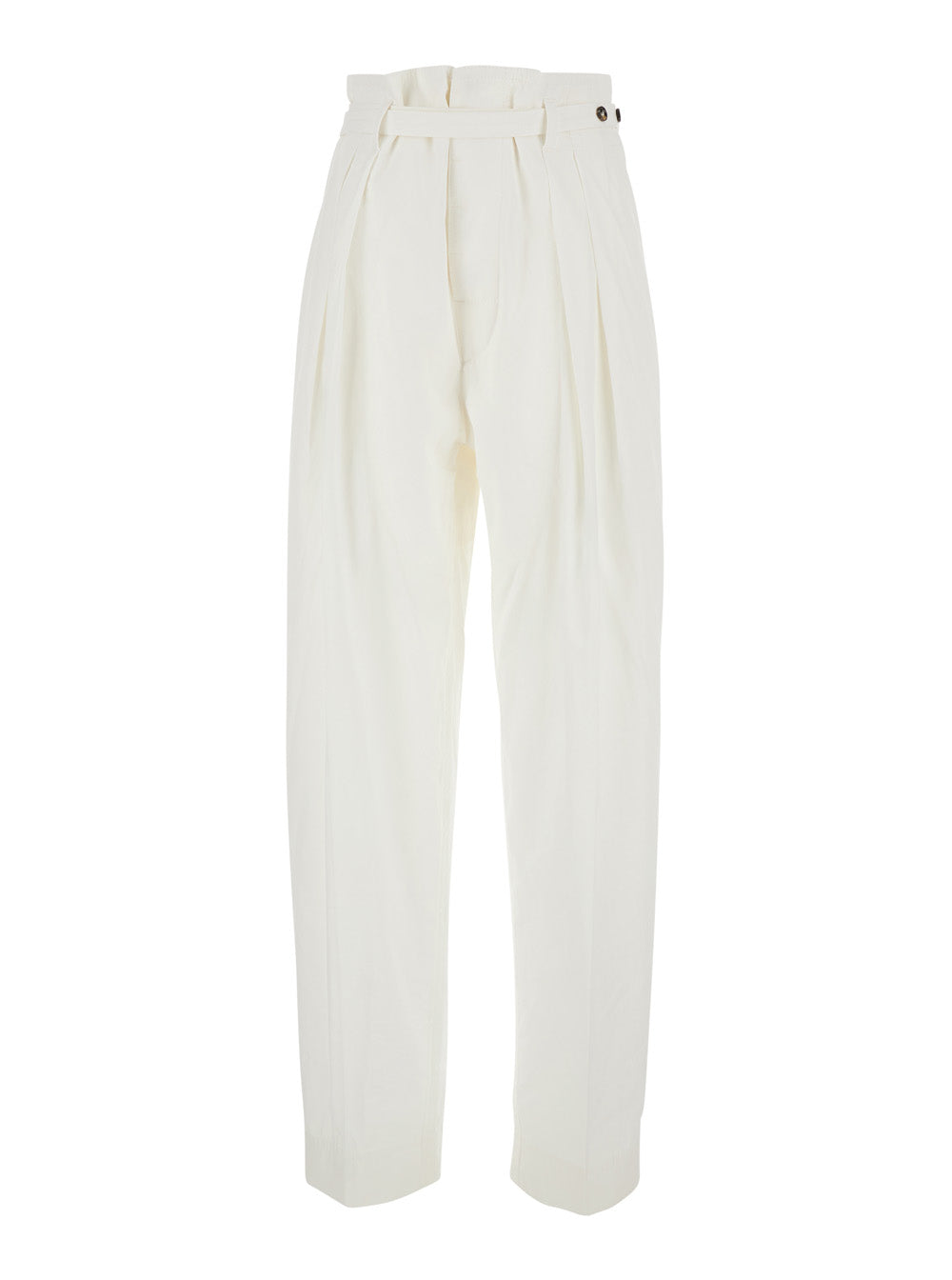 Bottega Veneta Women White Pants With Tapered Leg And Matching Waist Belt In Cotton For Women
