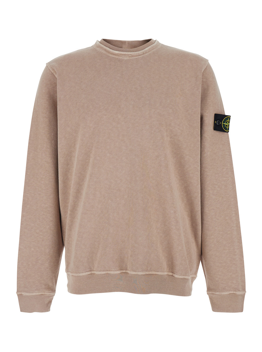 Stone Island Men Beige Crewneck Sweatshirt With Dropped Shoulders And Logo Patch On The Sleeve In Cotton For Men