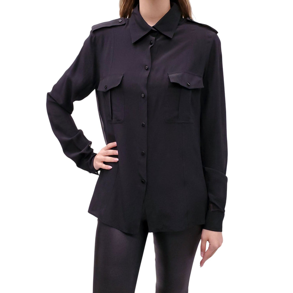TOM FORD BLACK SILK CREPE MILITARY SHIRT - SIZE 44