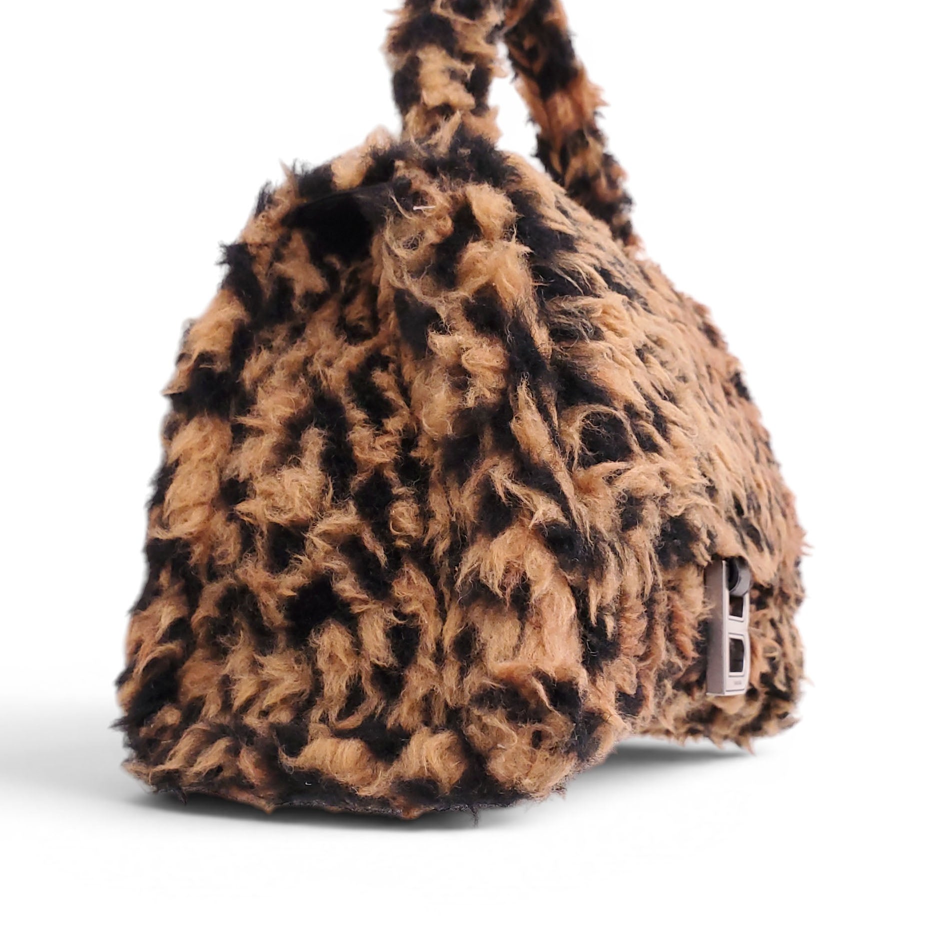 BALENCIAGA LEOPARD FAUX FUR HOURGLASS TOP HANDLE BAG