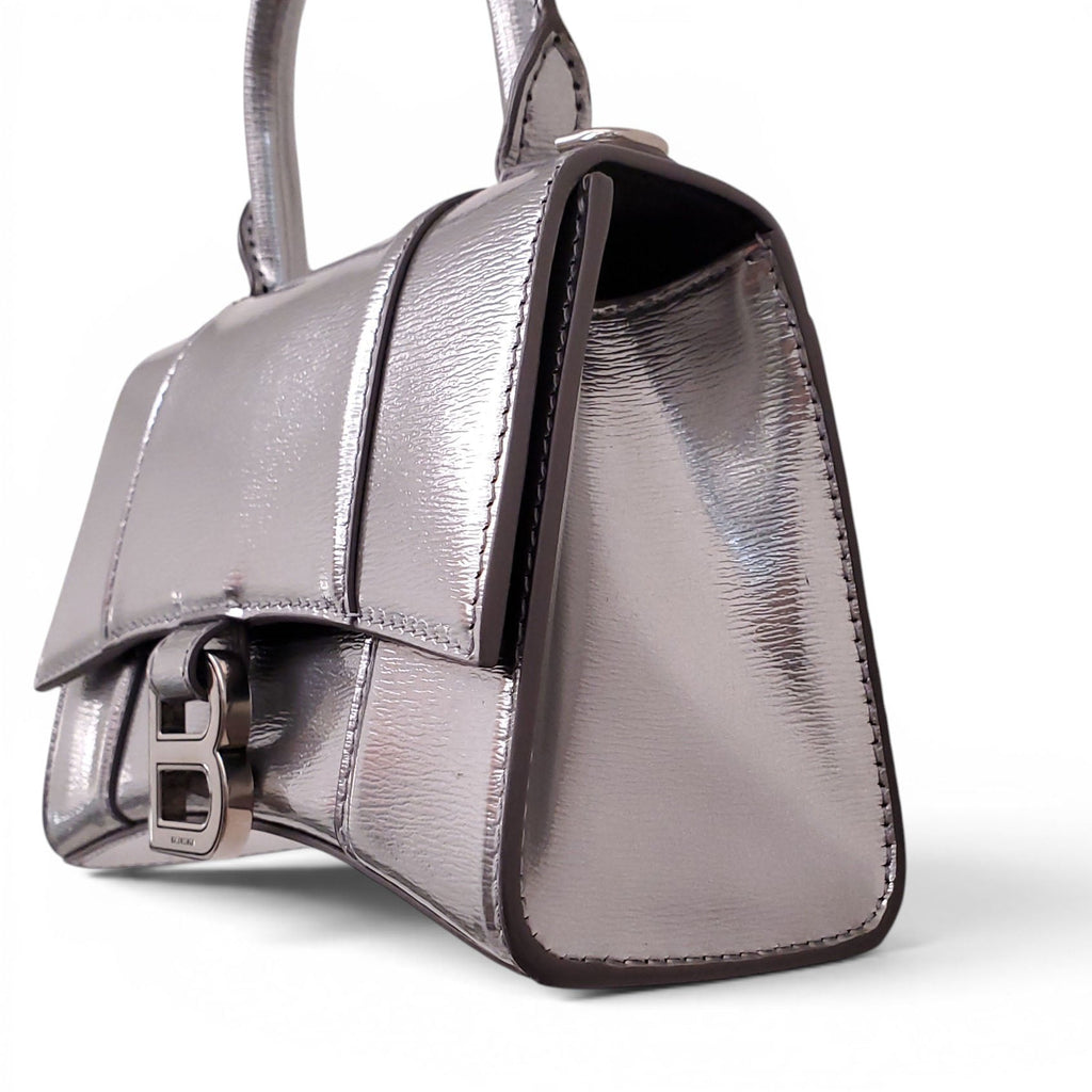 BALENCIAGA SILVER SMALL HOURGLASS TOP HANDLE BAG