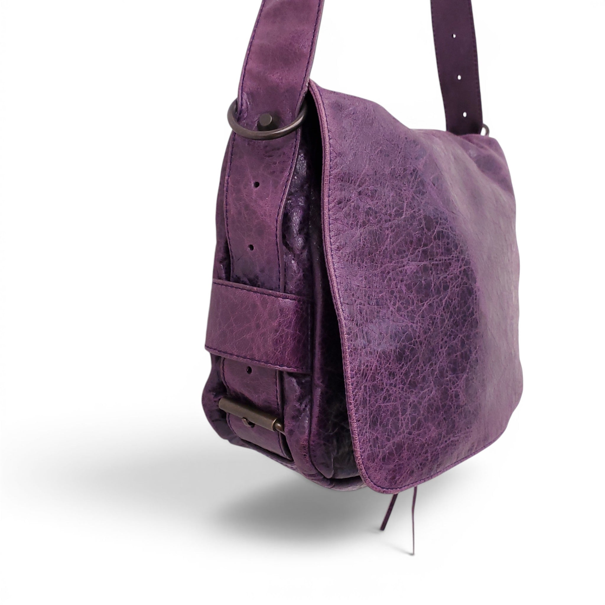 BALENCIAGA PURPLE LEATHER CROSSBODY FLAP BAG