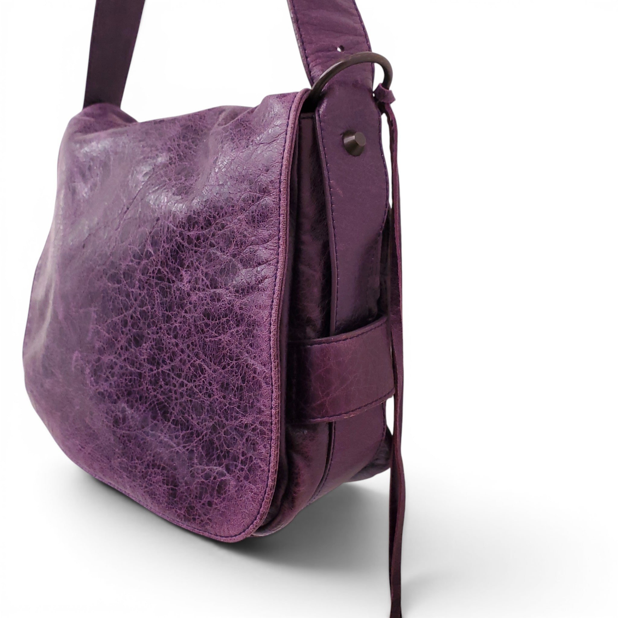 BALENCIAGA PURPLE LEATHER CROSSBODY FLAP BAG