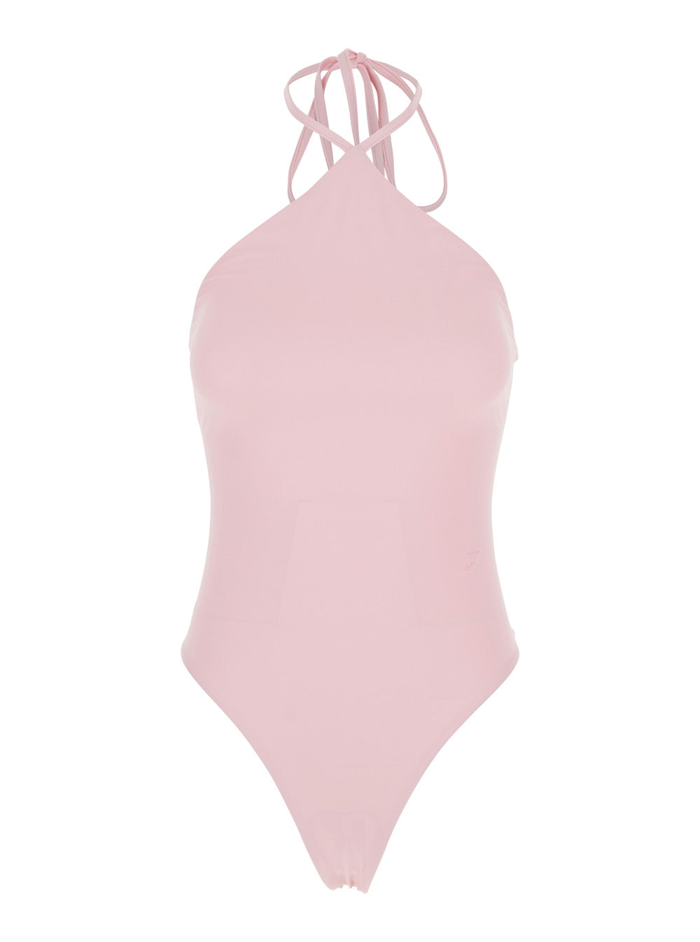 Jacquemus Women 'Le Maillot Bastide' Pink One-Piece Swimsuit With Halterneck And Logo Embroidery On The Front In Tech Fabric For Women