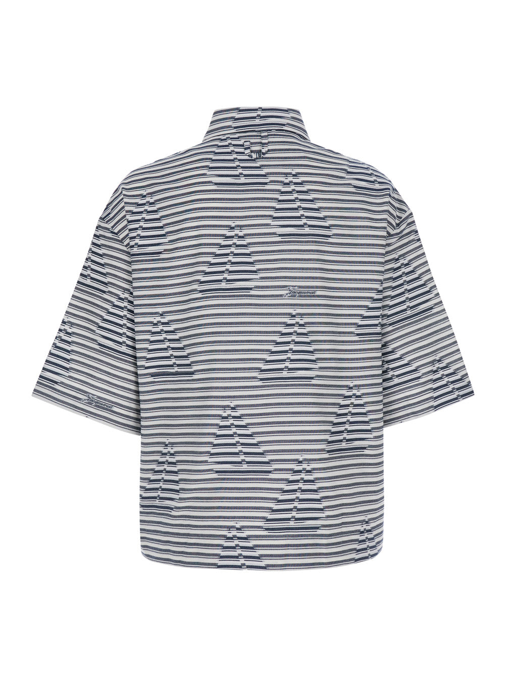 Jacquemus Men 'La Chemise Plage' Blue Bowling Shirt With Sailboat Stripe Motif In Cotton For Men