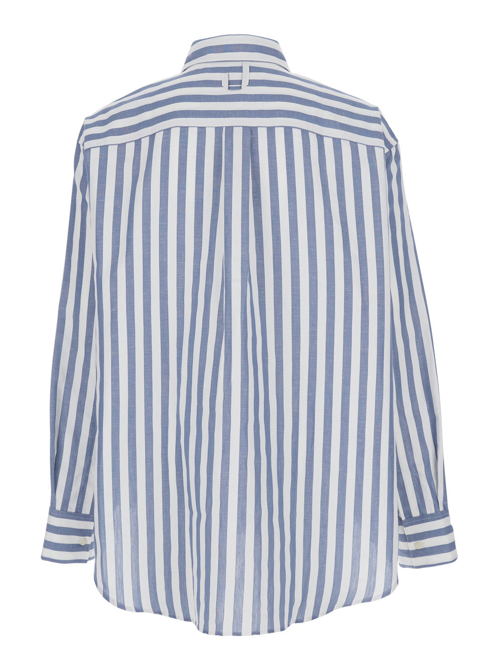 Jacquemus Men 'La Chemise Voilier' Light Blue Shirt With All-Over Striped Motif And Logo Embroidery On The Front In Cotton And Linen For Men