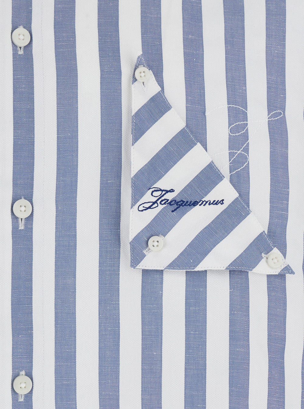 Jacquemus Men 'La Chemise Voilier' Light Blue Shirt With All-Over Striped Motif And Logo Embroidery On The Front In Cotton And Linen For Men