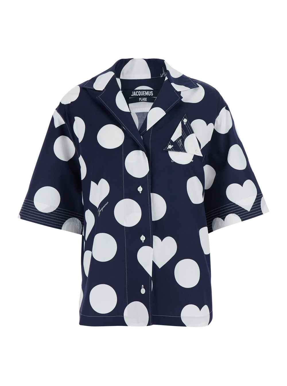 Jacquemus Women 'La Chemise Marin' Blue Bowling Shirt With Cuban Collar And All-Over Polka Dot Pattern In Cotton For Women