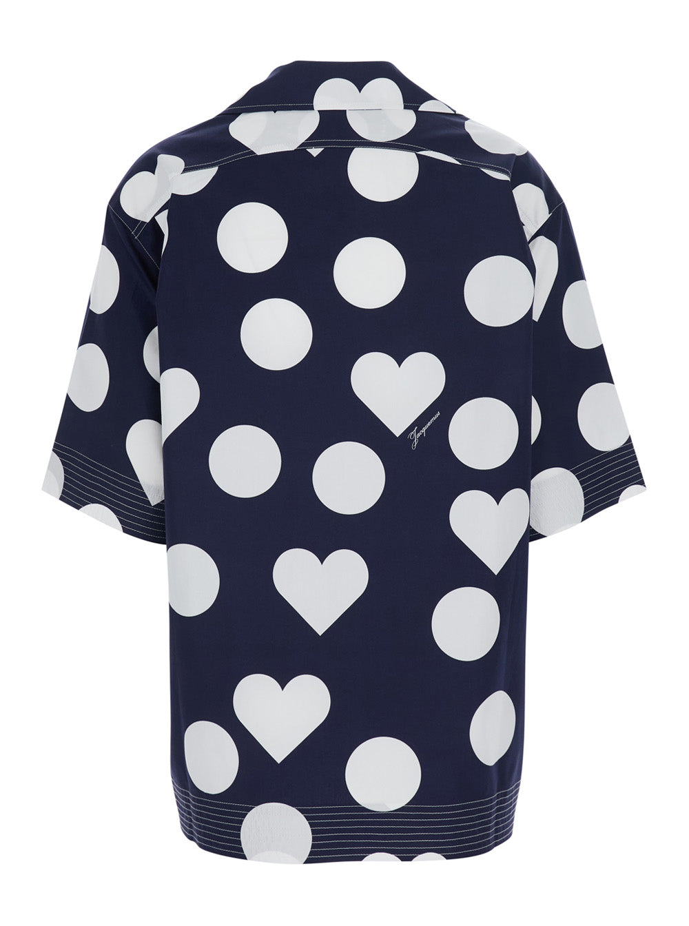 Jacquemus Women 'La Chemise Marin' Blue Bowling Shirt With Cuban Collar And All-Over Polka Dot Pattern In Cotton For Women