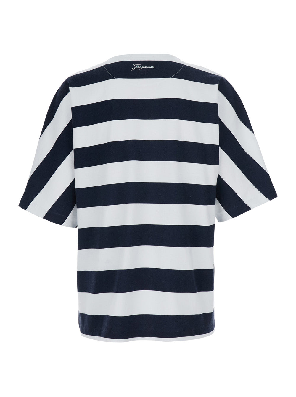 Jacquemus Men 'Le T-Shirt Mariniere' Blue T-Shirt With All-Over Striped Motif And Logo Lettering On The Back In Cotton For Men