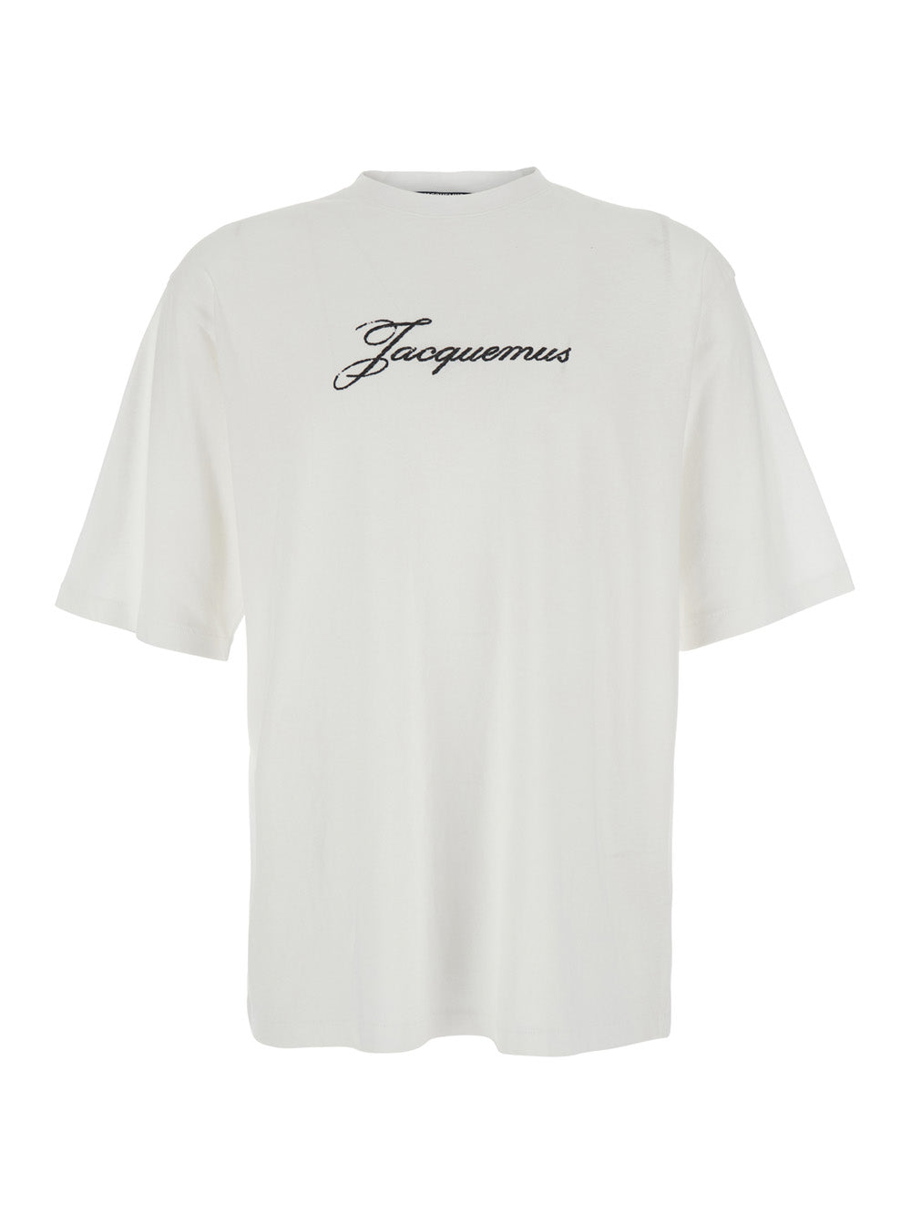 Jacquemus Men 'Le T-Shirt Jacquemus' White Crew Neck T-Shirt With Logo Lettering On The Front In Cotton Blend For Men