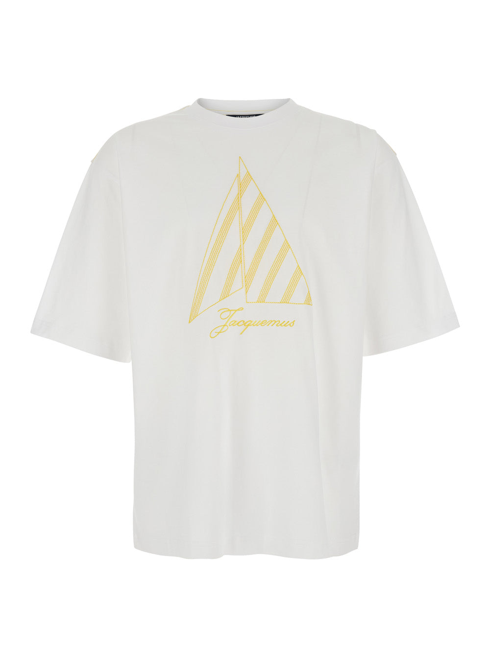 Jacquemus Men The 'Voilier' White T-Shirt With Sailboat Embroidery And Logo Lettering On The Front In Cotton For Men