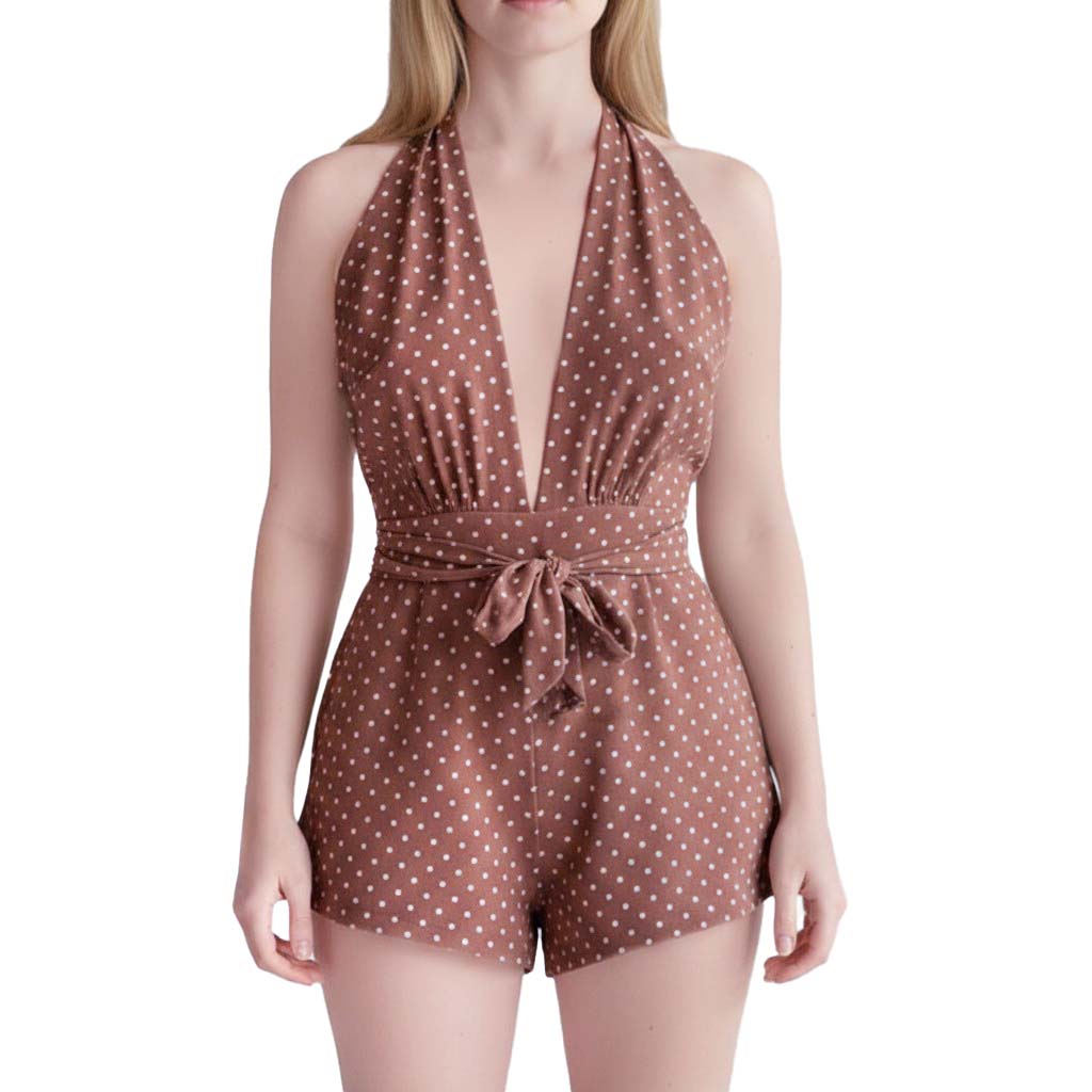 ALESSANDRA RICH TERRACOTTA POLKA DOT ROMPER - SIZE 42 (FITS SMALL)
