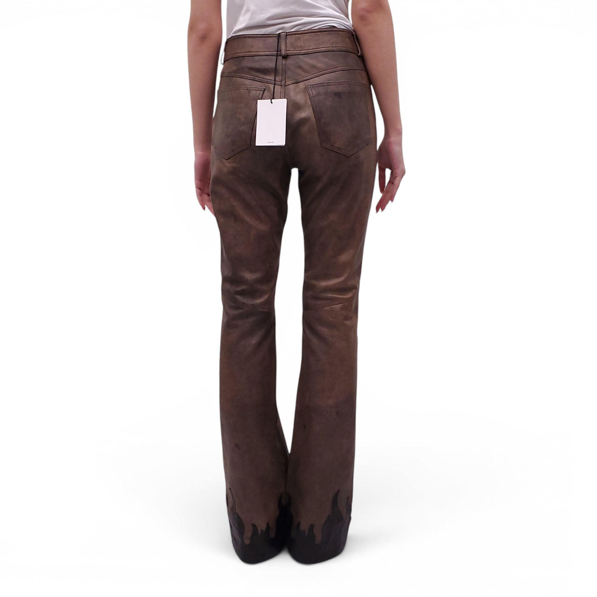 ALESSANDRA RICH HIGH RISE FLARED LEATHER PANTS - SIZE 42 (FITS SMALL)