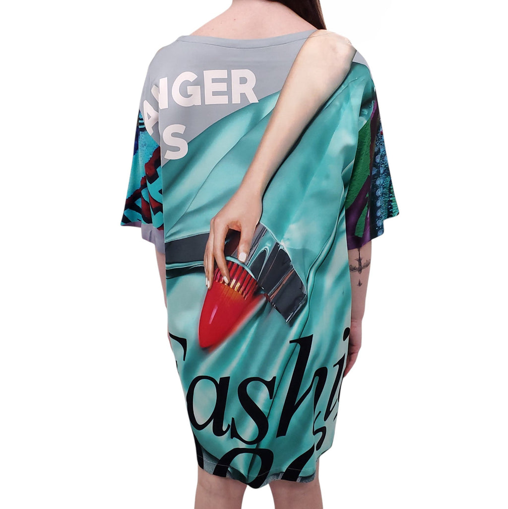MOSCHINO COUTURE BLUE GRAPHIC T-SHIRT DRESS - SIZE 44