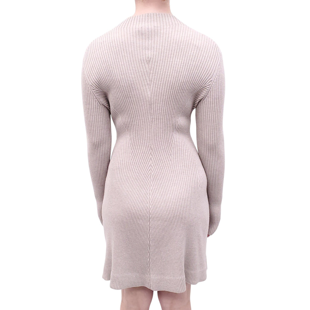 THEORY OATMEAL RIBBED LONG SLEEVE DRESS - SIZE M