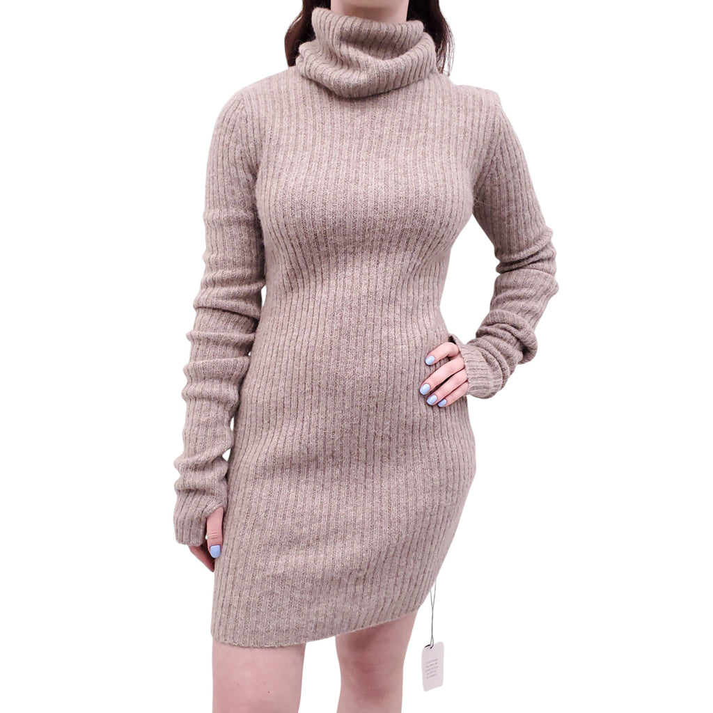 HELSA TAUPE RIBBED SWEATER DRESS - SIZE L