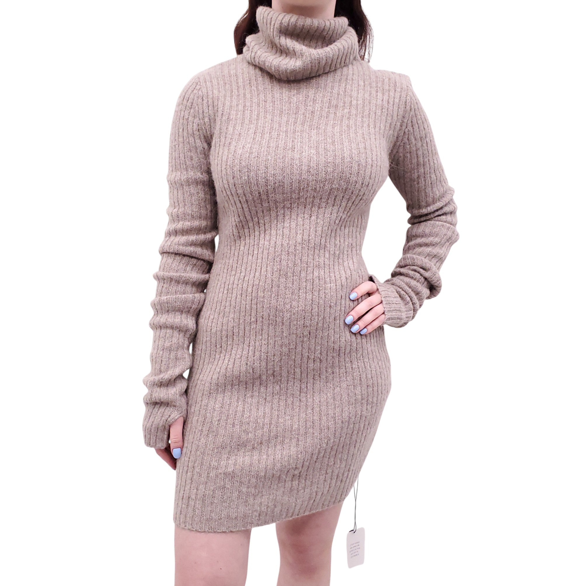HELSA TAUPE RIBBED SWEATER DRESS - SIZE L