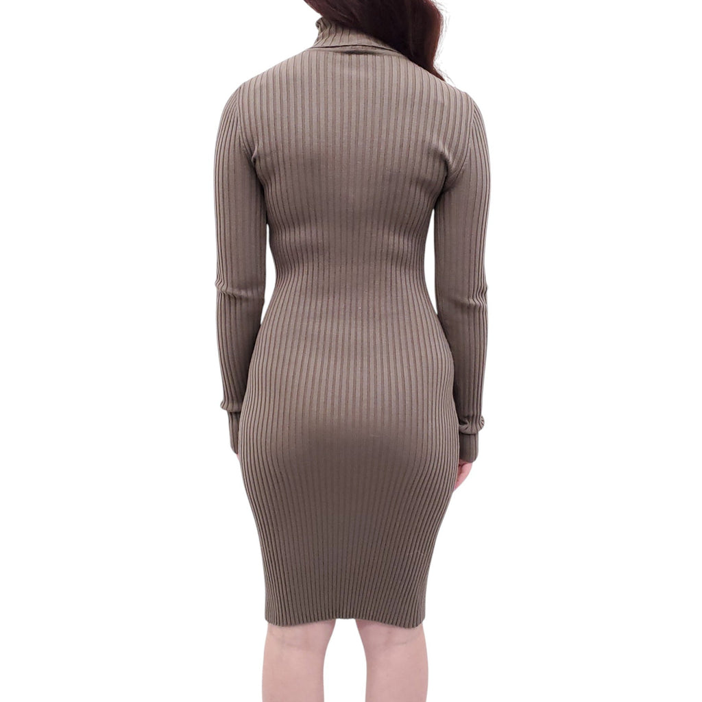 WOLFORD ARMY GREEN RIBBED LONG SLEEVE TURTLENECK DRESS - SIZE M