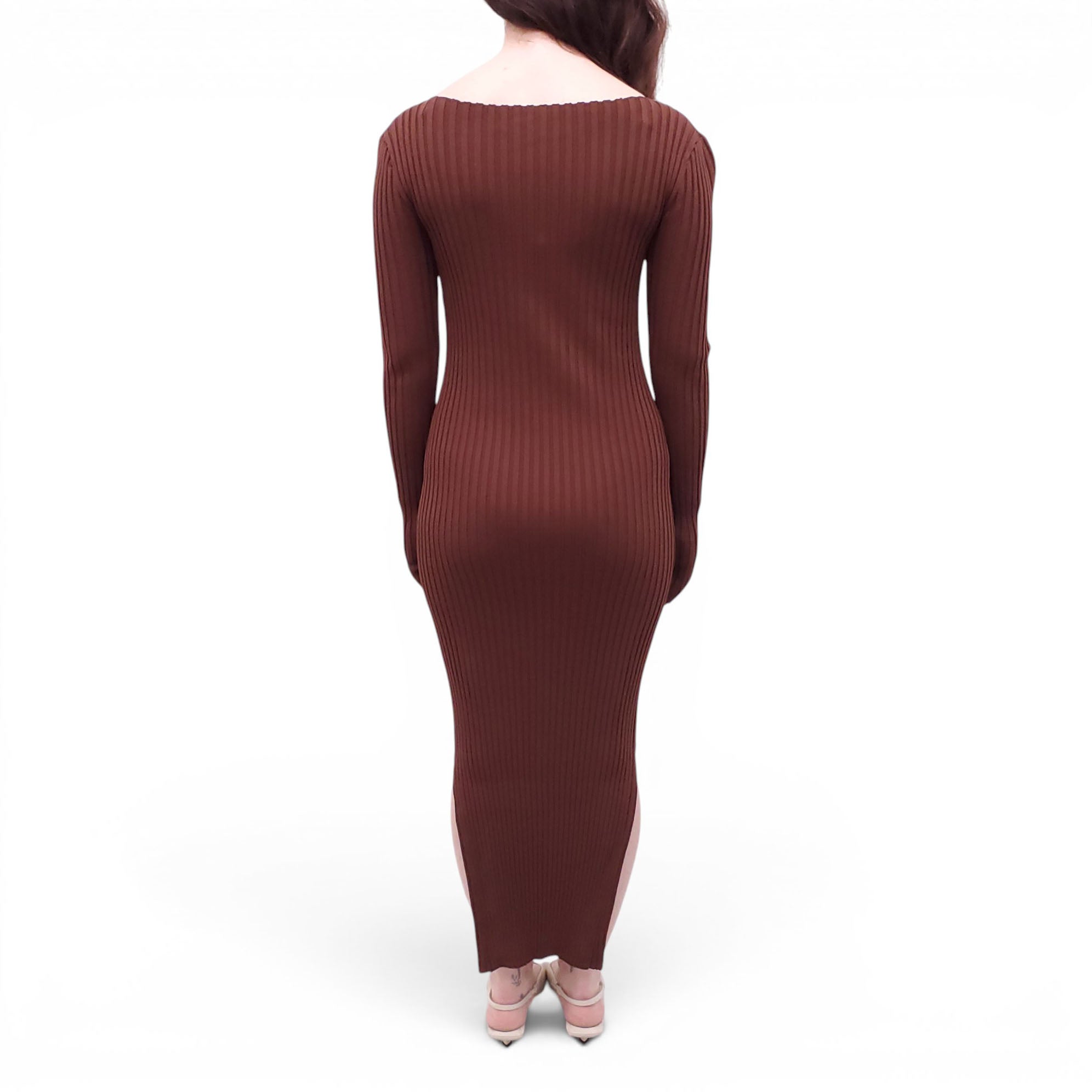 TOTEME BROWN RIBBED LONG SLEEVE DRESS - SIZE S