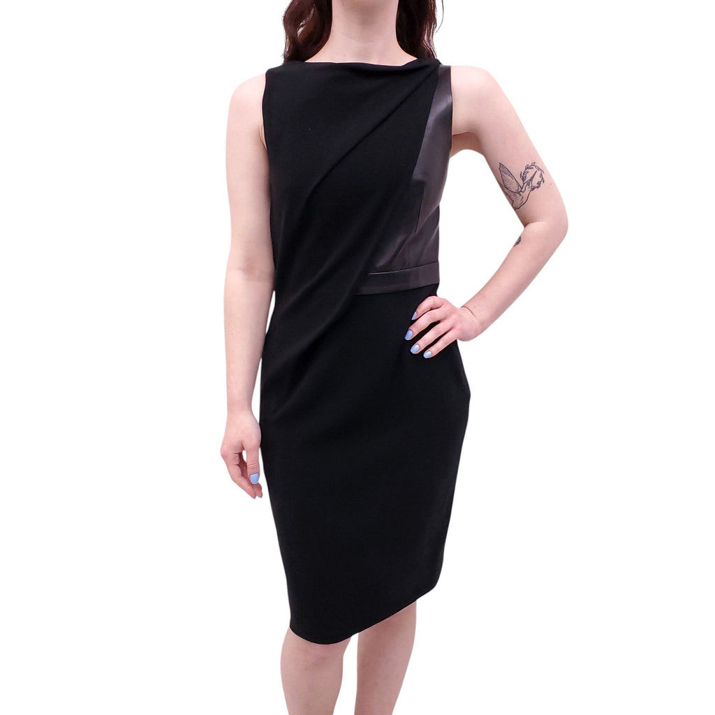 ALEXANDER WANG BLACK RUCHED DRESS WITH LEATHER DETAIL - SIZE 6