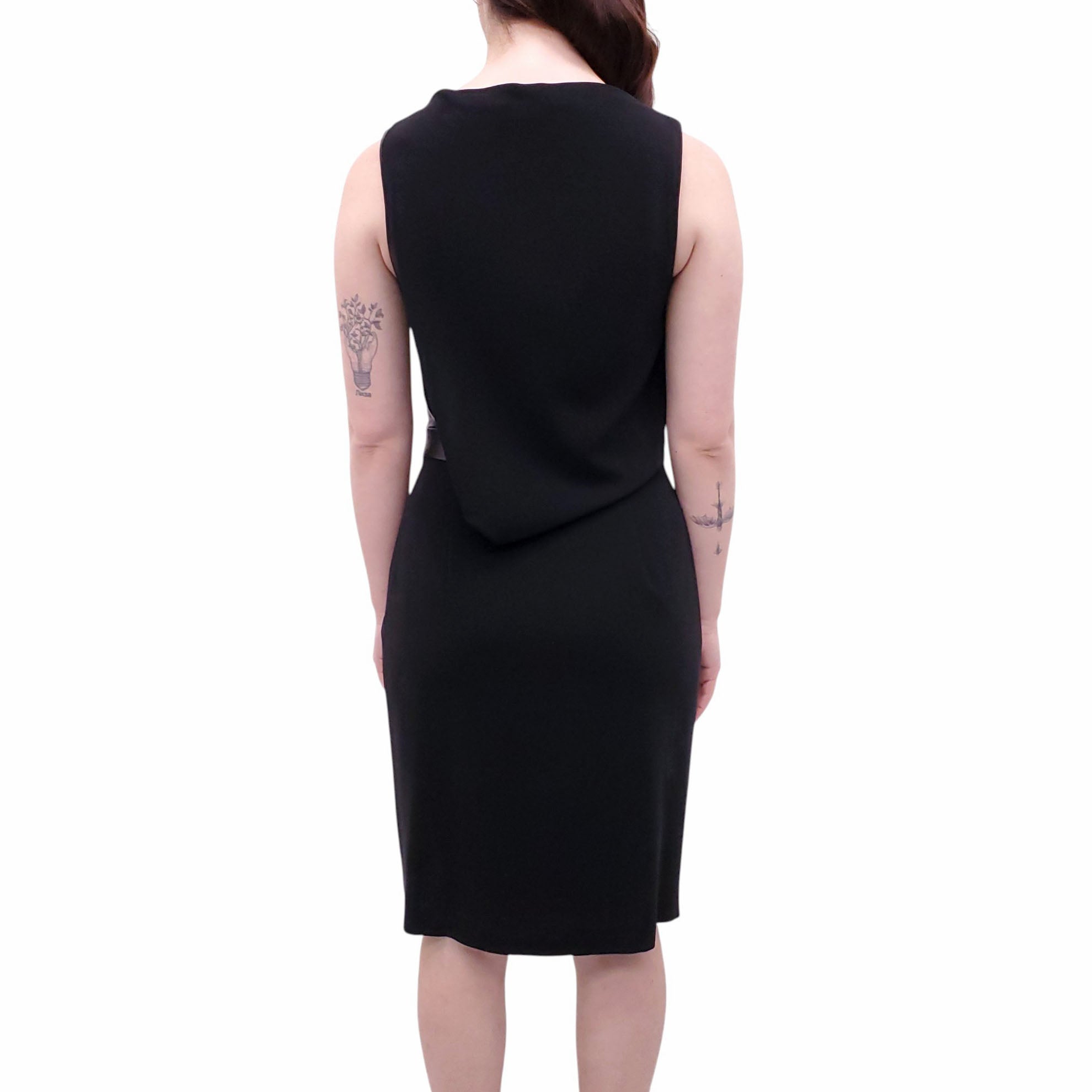 ALEXANDER WANG BLACK RUCHED DRESS WITH LEATHER DETAIL - SIZE 6