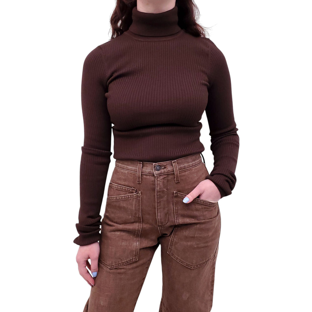 HELSA BROWN RIBBED TURTLENECK BODYSUIT - SIZE M