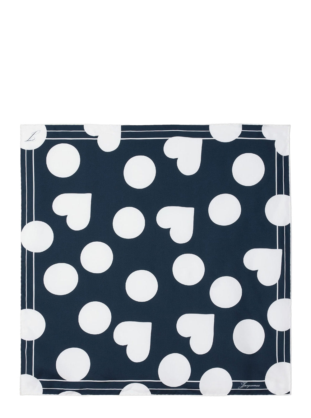 Jacquemus Women 'Le Foulard Coeur' Blue Square Scarf With All-Over Polka Dots And Heart Motif In Silk For Women