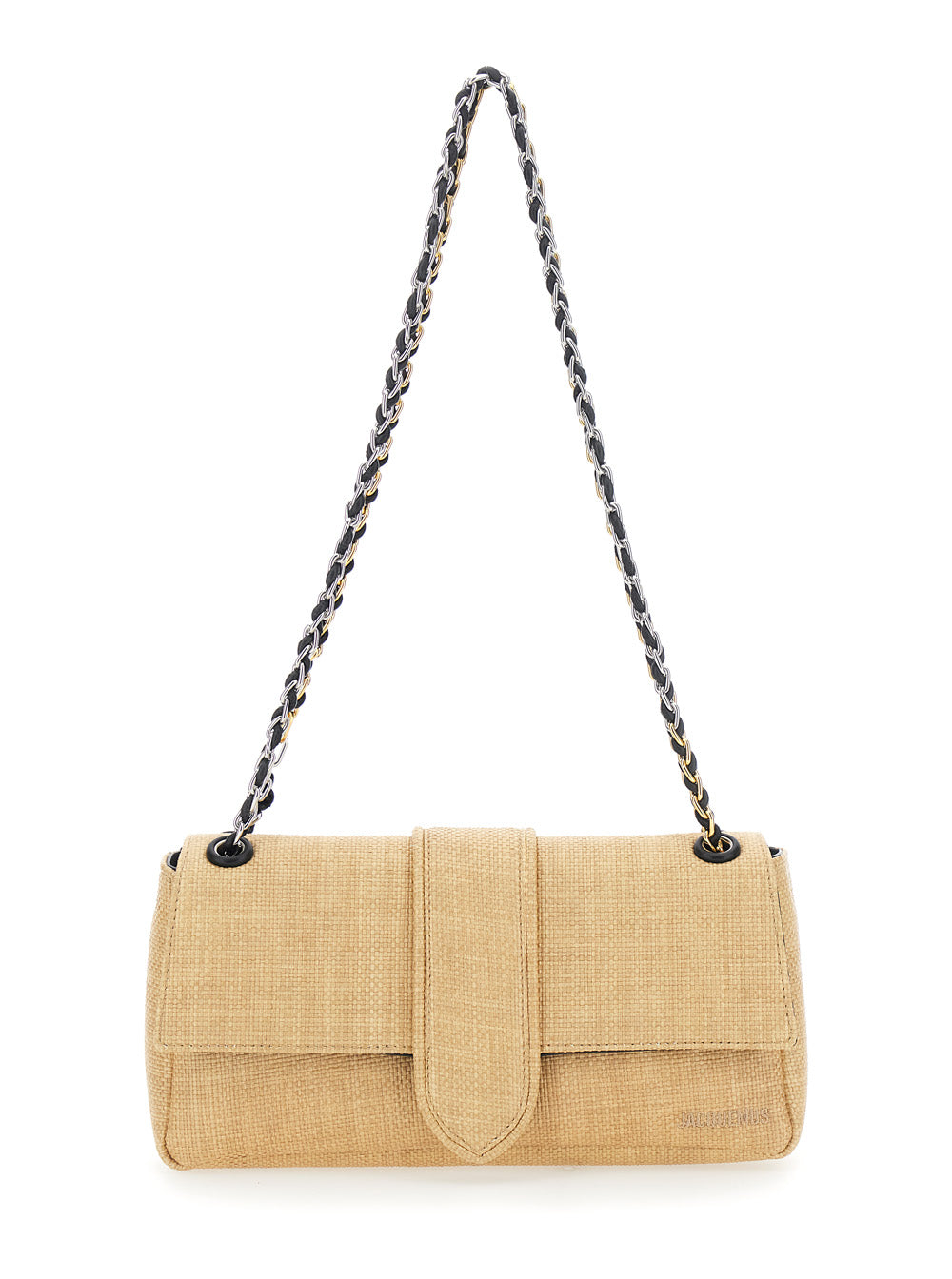 Jacquemus Women 'Le Bambino Chaine' Beige Shoulder Bag With Chain Strap And Tone-On-Tone Logo Embroidery In Raffia Effect Fabric For Women