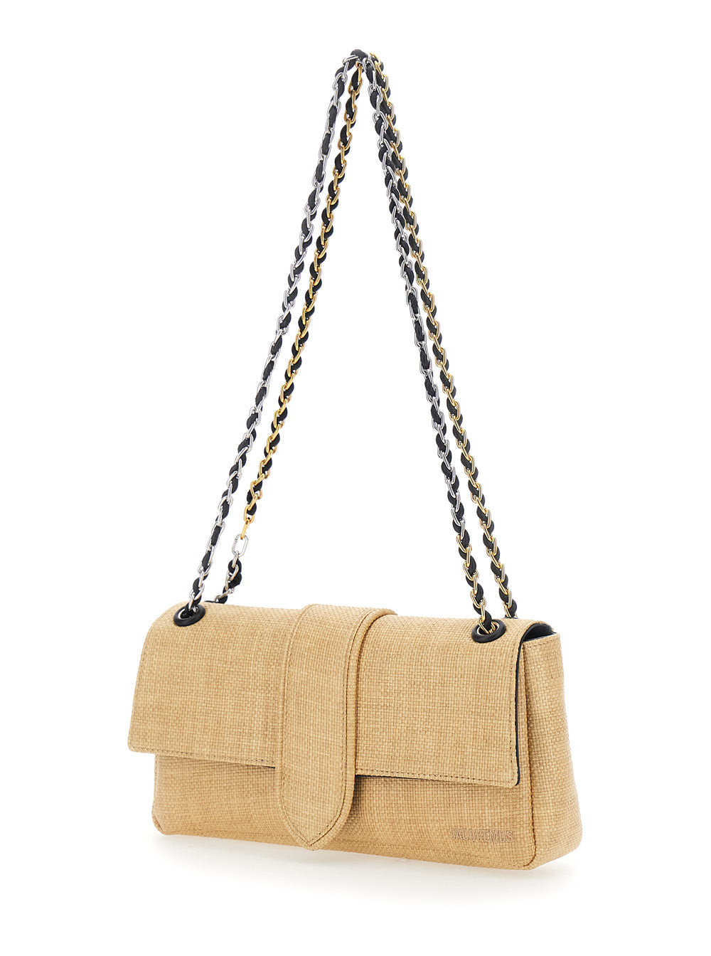 Jacquemus Women 'Le Bambino Chaine' Beige Shoulder Bag With Chain Strap And Tone-On-Tone Logo Embroidery In Raffia Effect Fabric For Women