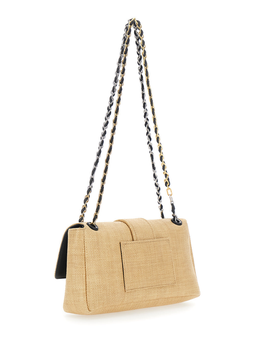 Jacquemus Women 'Le Bambino Chaine' Beige Shoulder Bag With Chain Strap And Tone-On-Tone Logo Embroidery In Raffia Effect Fabric For Women