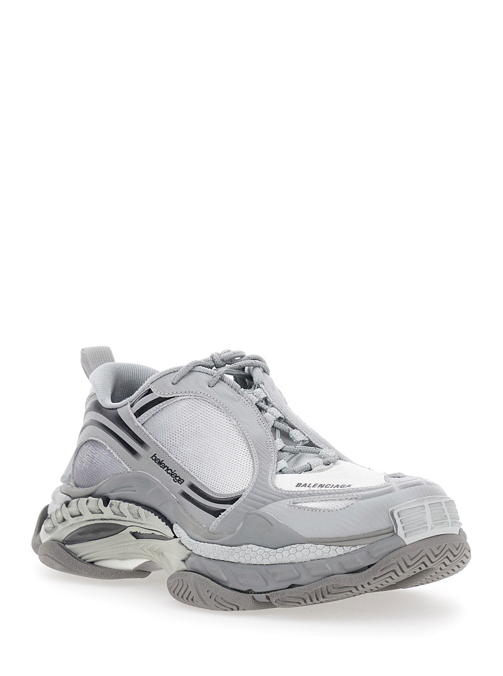 Balenciaga Men 'Triple-S 2' Grey Sneakers With Logo On The Front And Back And Worn Effect In Leather For Men